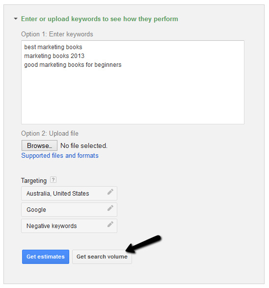 Google Keyword Planner Screenshot