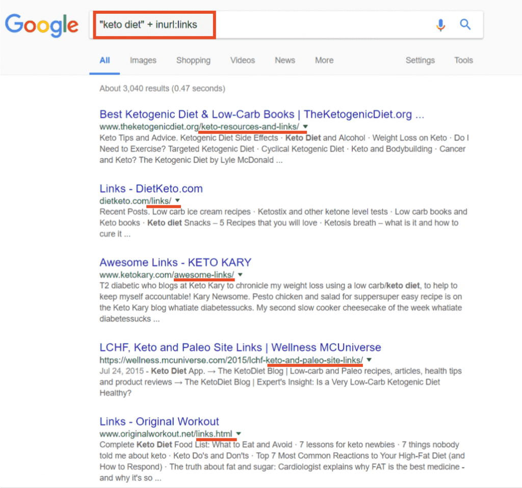 screenshot of search result